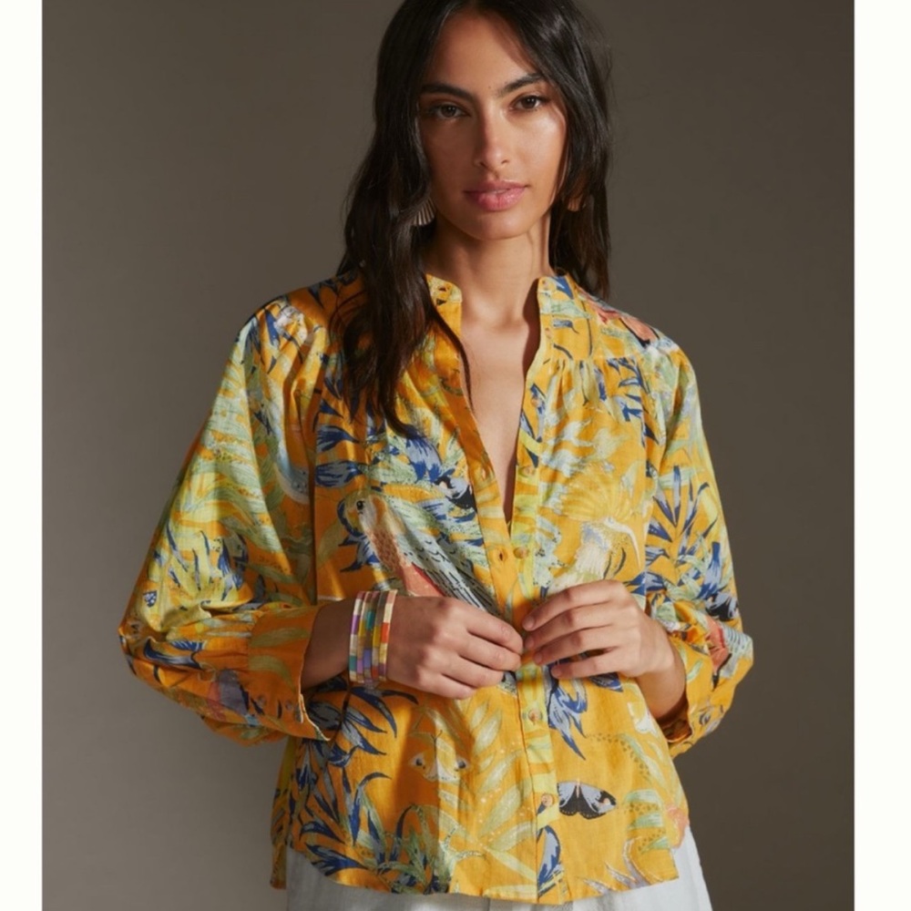 Anthro Maeve Parrot Print Top - Picture 2 of 12